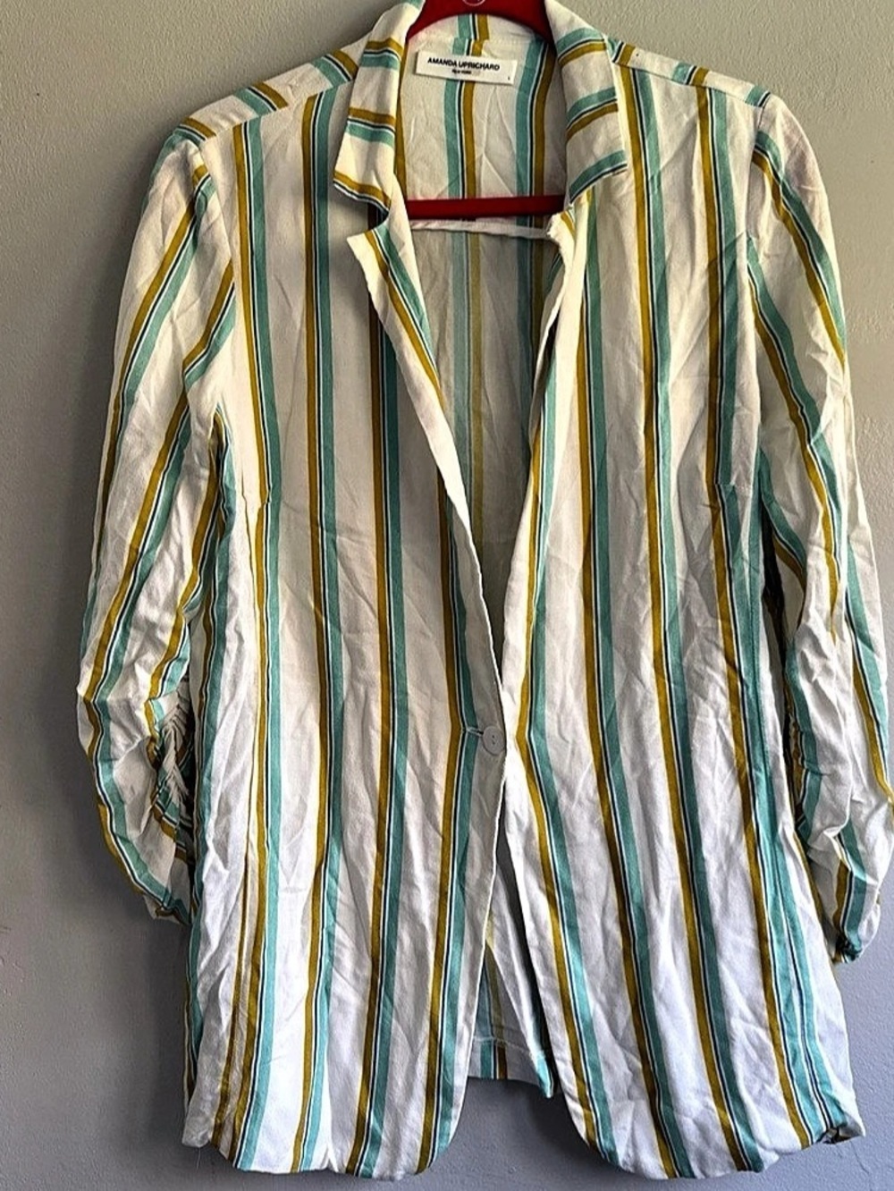 Amanda Uprichard Striped Blazer in White & Green Size Large